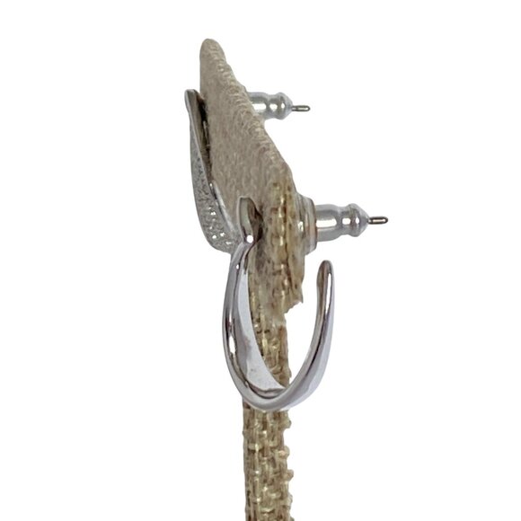 Swarovski Silver Pave Rhinestone Hoop Earrings Pierced Sparkling Rhodium Plated - Picture 3 of 7